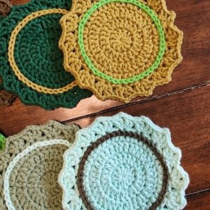 Hand Crafted | Dining | Handmade Crochet Coasters Green Set Of 6 Cup ...